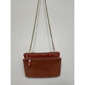 Anthropologie Leather Suede Crossbody Bag‎ Rust Orange Chain Strap 8x7.5